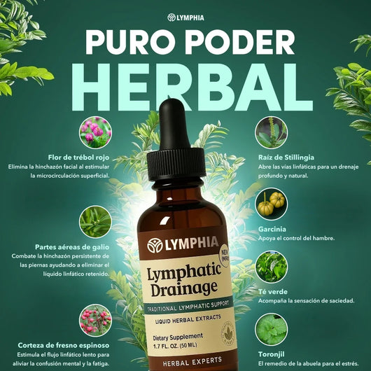 Drenaje Linfático para la Retención de Líquido | Galio, Trébol Rojo y Toronjil | Gotas 50 ml | Lymphia
