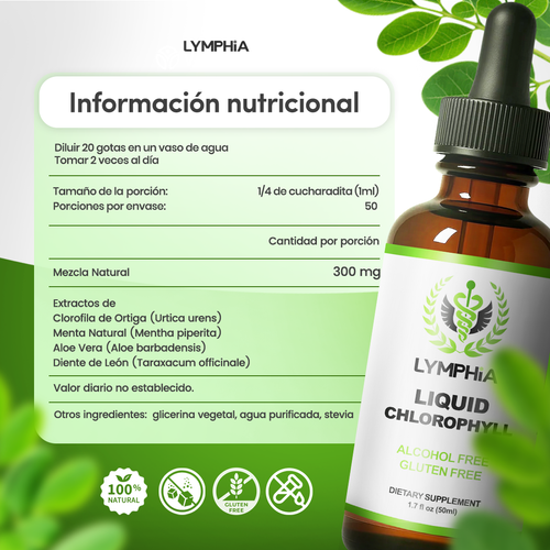 Clorofila Líquida Concentrada en Gotas | Suplemento Natural 50ml | Lymphia®